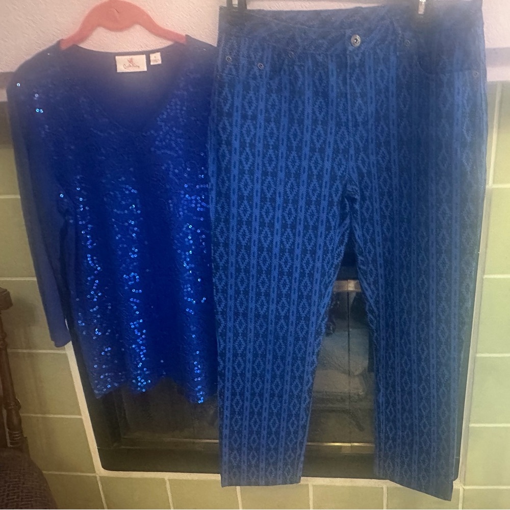 QUACKER Factory Top (SMALL) Diane Gilman Jeans(6 PETITE) 💙🖤💙💙🖤